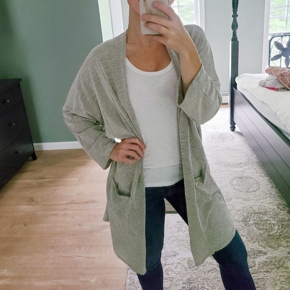 Anthropologie DONNI Longline pinstripes Grandmacore open front cardigan OS women - Picture 11 of 11